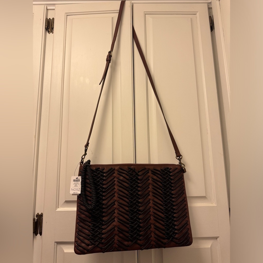 NWT Chico's Crisscross Crossbody Leather Bag Brown and Black - Picture 4 of 8